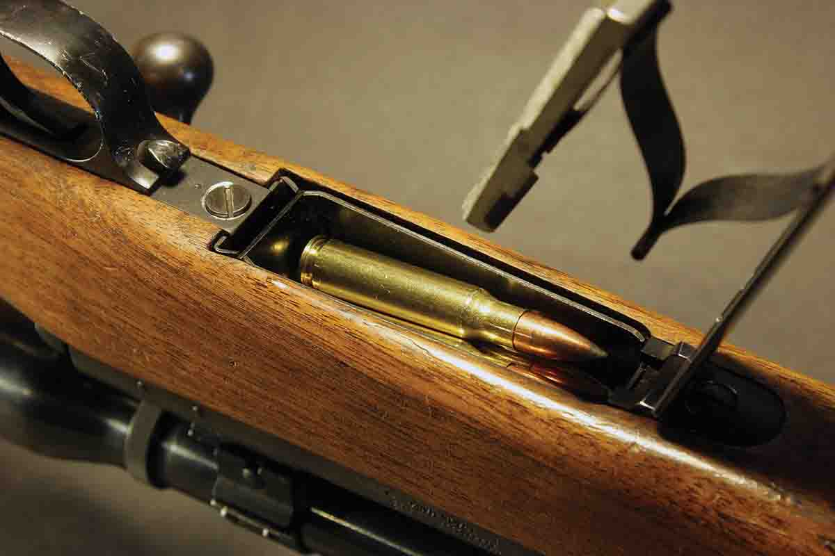 Pre-’64 Model 70s chambered for shorter cartridges used a spacer at the rear of the magazine.